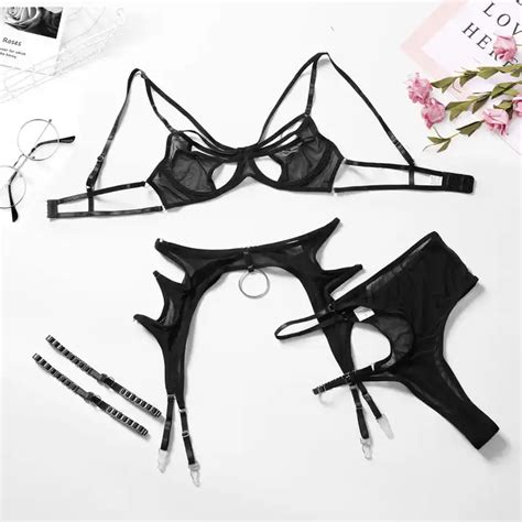 2024 Women Erotic Lingerie 5 Piece Set Hollow Out Butterfly Bra And Thong Set Half Cup Strap