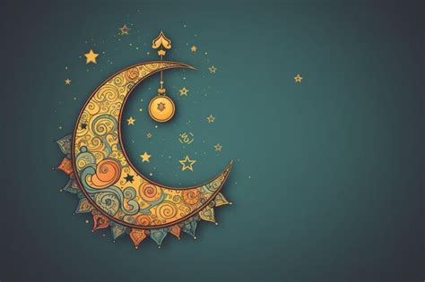 Premium Photo Hand Draw Decorative Eid Mubarak With Colorful Moon