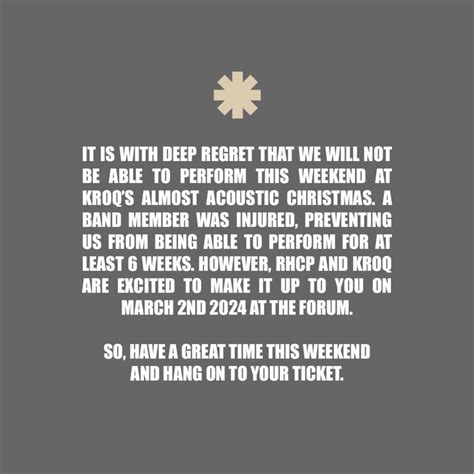 Red Hot Chili Peppers Cancel Acoustic Appearance Due To Injury