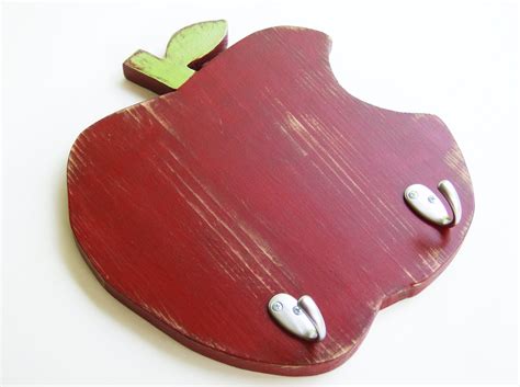 Items Similar To Wooden Apple Kitchen Decor Red Wall And Key Hook