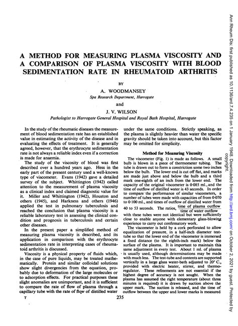 A Method For Measuring Plasma Viscosity And A Comparison Of Plasma