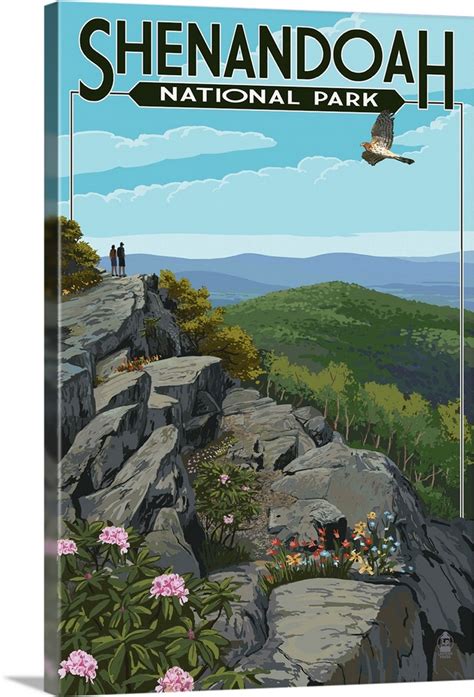 Shenandoah National Park Virginia Hikers And Hawk Retro Travel