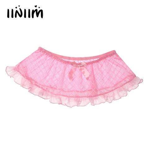 Gay Mens Lingerie Sissy Underwear Lip Dots Plaid Pattern See Through Mesh Erotic Skirt