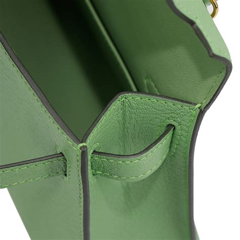 HERMÈS Mini Kelly II crossbody bag in Vert Criquet Chevre leather with