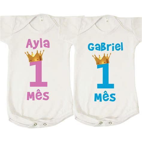 Kit 2 Bodies de Bebê Gêmeos Personalizado Mesversario Elo7