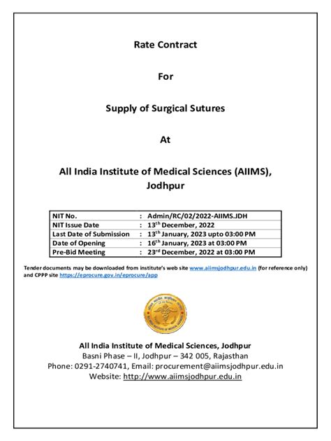 Fillable Online Rate Contract For Supply Of Surgical Sutures At AIIMS