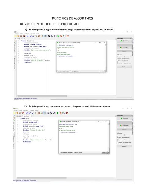 Principios De Algoritmos Ejercicios Del 1 Al 10 Pseint Principios De