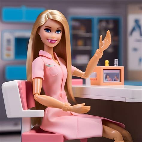 Premium AI Image Cute Blonde Barbie Wearing Pink Outfit Sits Against
