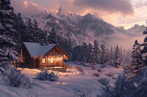 Premium Photo A Cozy Cabin Nestled Amidst A Winter Wonderland Oc