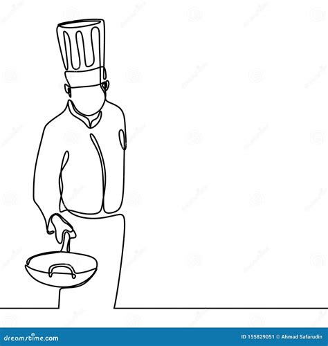 Continuous Line Drawing Chef Cooking A Food Stock Vector Illustration