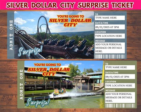 Editable Silver Dollar City Surprise Ticket Template, Printable Silver