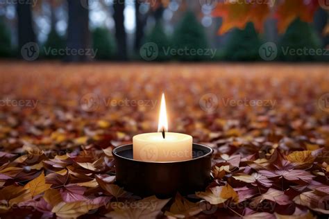 Photo of the candle and fall leaves wallpaper 29998470 Stock Photo at ...