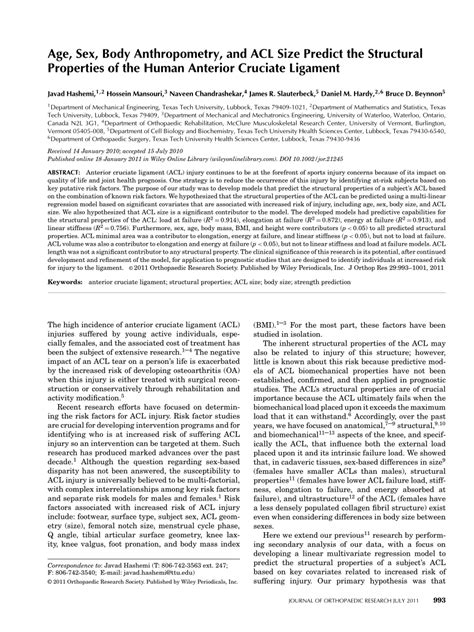 PDF Age Sex Body Anthropometry And ACL Size Predict The Structural Properties Of The Human