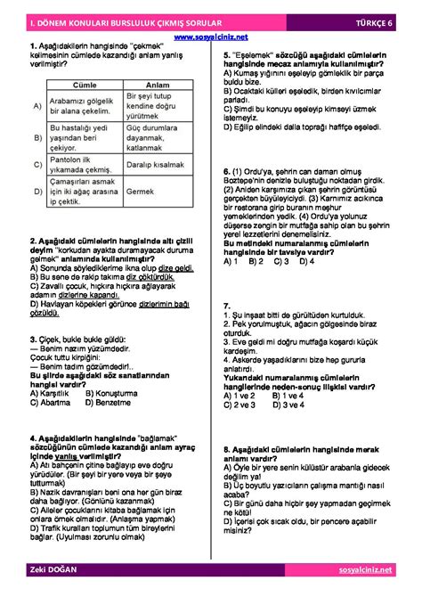 Sinif T Rk E Bursluluk Ikmi Sorular Sosyalc N Z Net Sosyal