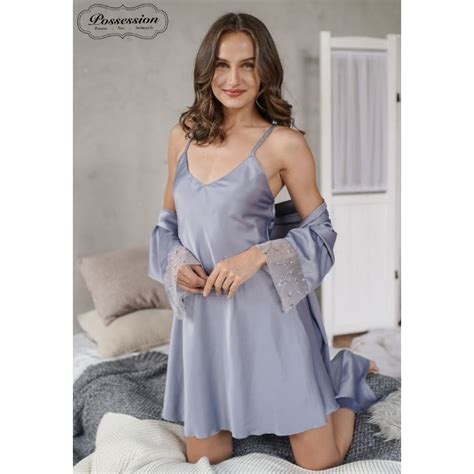 Jual Impression Lingerie Set Slip Robe Kimono Grey Shopee Indonesia
