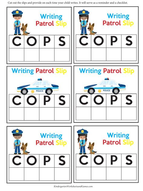 Free Printable Cops Kindergarten Writing Checklist