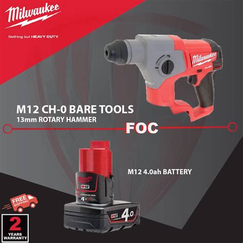 MILWAUKEE M12 CH 0 BARE TOOLS 13mm SUB COMPACT ROTARY SDS PLUS HAMMER