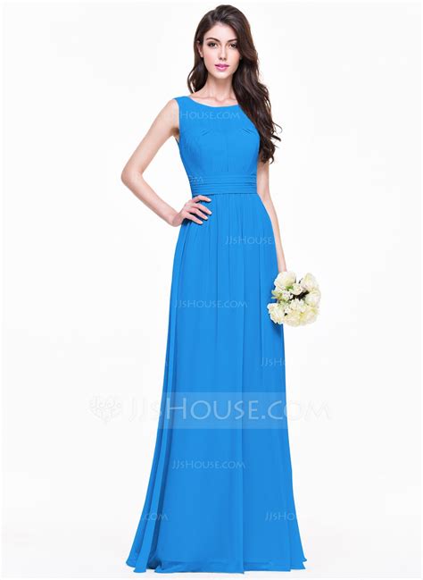 [us 129 00] A Line Scoop Neck Floor Length Chiffon Bridesmaid Dress