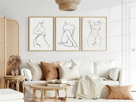 Woman Line Art Print Female Figure Line Art Set Naked Etsy