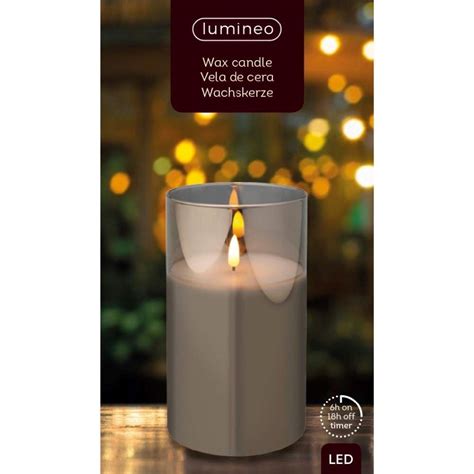 Led Kaars Glas Rookgrijs Warm Wit L Cm Kerstland Nl