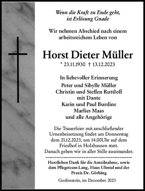 Traueranzeigen von Horst Dieter Müller vrm trauer de