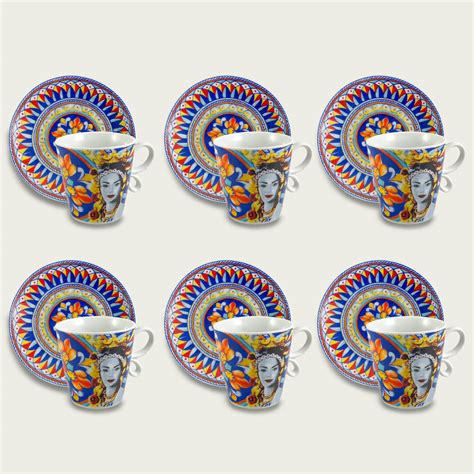 Set 6 Tazze Caffe Con Piattino Caltagirone Arca Italy