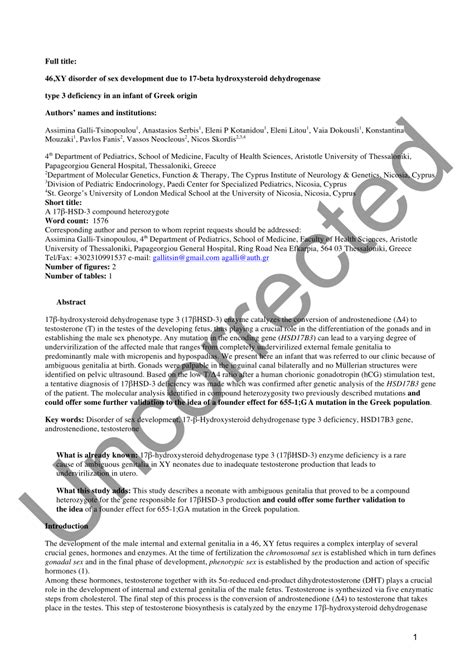 PDF 46 XY Disorder Of Sex Development Due To 17 Beta Hydroxysteroid Dehydrogenase Type 3