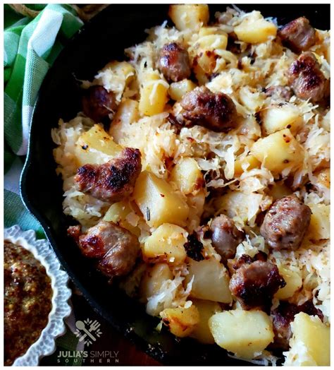 Bratwurst Potatoes And Sauerkraut Skillet Meal Julias Simply Southern