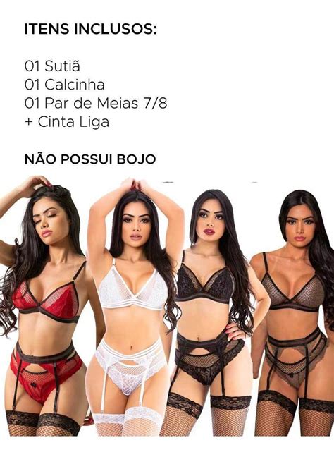 Conjunto Lingerie Sexy Renda Completa Luxo Sensual Meias Parcelamento Sem Juros