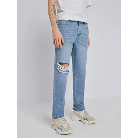 Jual Celana Sobek Pria Ripped Jeans Standar Reguler Basic Robek