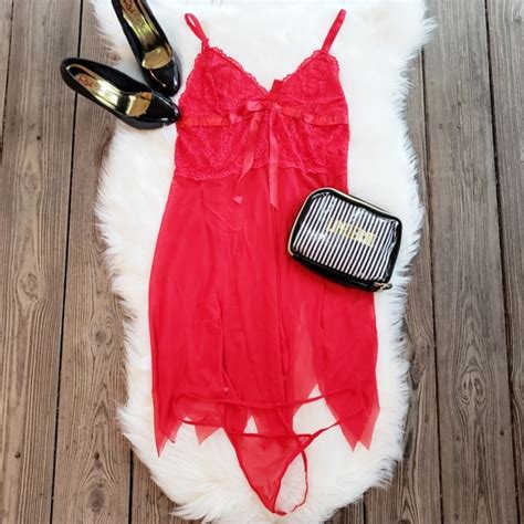 Intimates Sleepwear Sexy Red Lingerie Babydoll Chemise Thong Set Poshmark