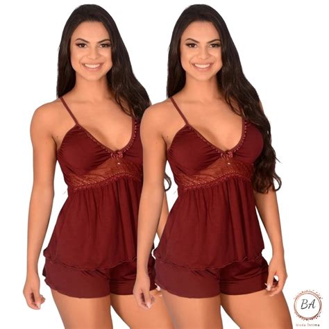Kit Baby Doll Sexy Short Doll Feminino Detalhe De Renda Lingerie Sensual Shopee Brasil