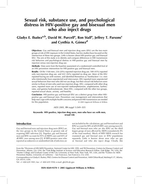 Pdf Sexual Risk Substance Use And Psychological Distress In Hiv Positive Gay And Bisexual