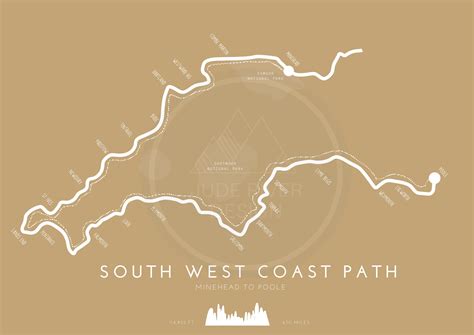 South West Coast Path Print South West Coastal Path Map Art - Etsy