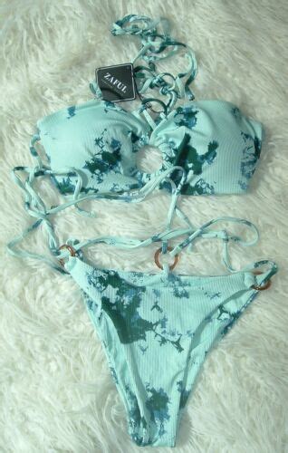 Zaful Aqua Shades Padded Skimpy High Cut Strings Triangle Bikini Set Us Nwt Ebay