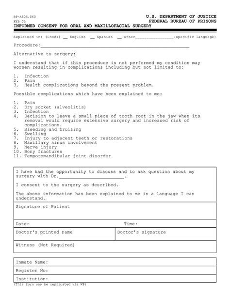 Fillable Online Bop Form Bp A Informed Consent For Oral And