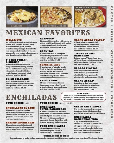 Menu At El Lago Mexican Restaurant Fishers
