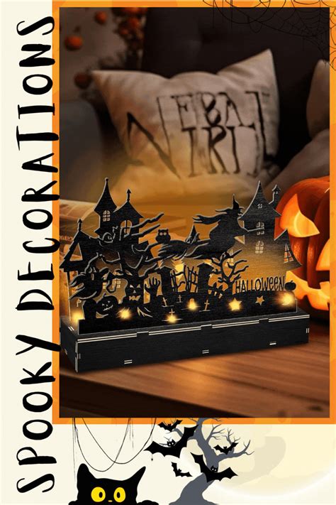 Lighted Witch Decor Wooden Witch Castle Halloween Decorations Indoor