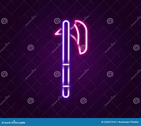 glowing neon  medieval axe icon isolated  black background