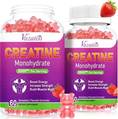 2 Pack Creatine Monohydrate Gummies 5g For Women And Men Sugar Free Vegan Creatine