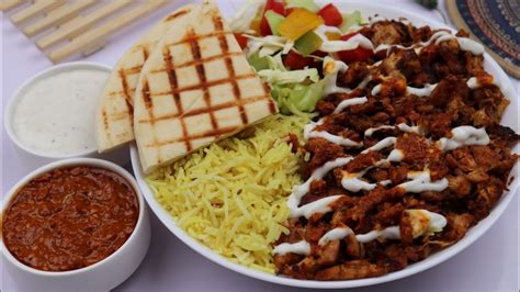 Shawarma Rice Platterchicken Shawarmagarlic Saucehot Sauce Recipe By