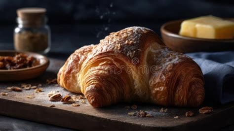 A Freshly Baked Croissant With A Flaky Golden Crust And A Buttery Aroma