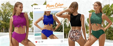 Amazon Tempt Me Women Black Two Piece Lace Bikini Tie Knot Front High Waisted Swimsuit