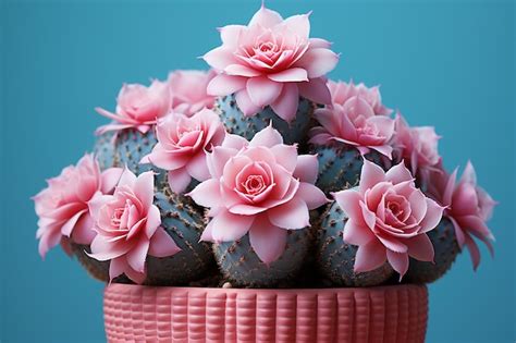 Premium Ai Image Blue Cactus On Pink Background