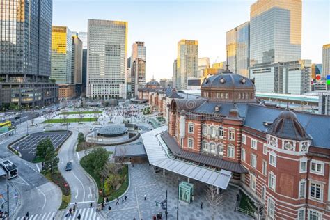 Sunset At Tokyo City With View Of Tokyo Train Station In Japan Stock