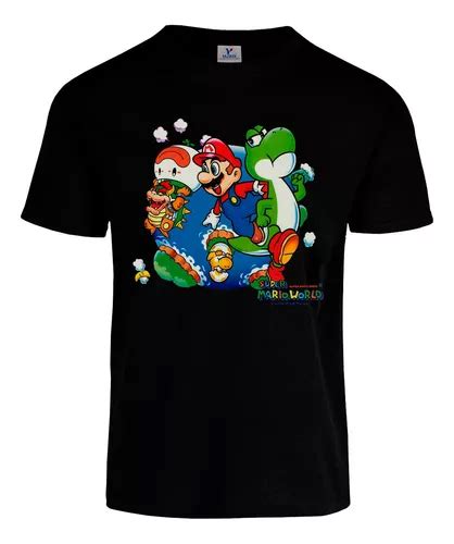 Playera Super Mario World Snes Mario Bros Yoshi Bowser Black