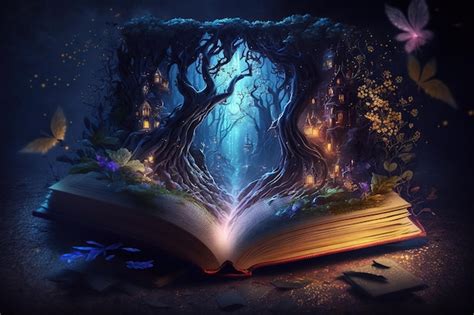 Premium Photo | Mystical book concept. a tree is coming out of a book ...