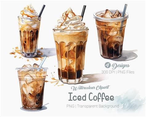 Watercolor Iced Coffee Clipart Creamy Milk Ice Coffee Clipart Sweet