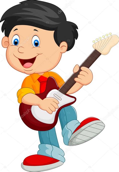 Dibujos animados niño jugar una guitarra Vector de stock 72456683 de