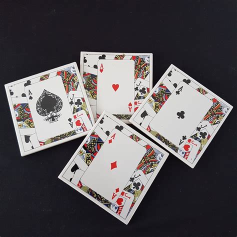 Vintage Playing Card Ceramic Coasters Set Of 4 Aces Cork Back Trivet